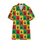 Reggae Marijuana Leaf Pattern Print Cotton Hawaiian Shirt