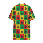 Reggae Marijuana Leaf Pattern Print Cotton Hawaiian Shirt
