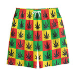 Reggae Marijuana Leaf Pattern Print Cotton Shorts