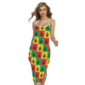 Reggae Marijuana Leaf Pattern Print Cross Back Cami Dress