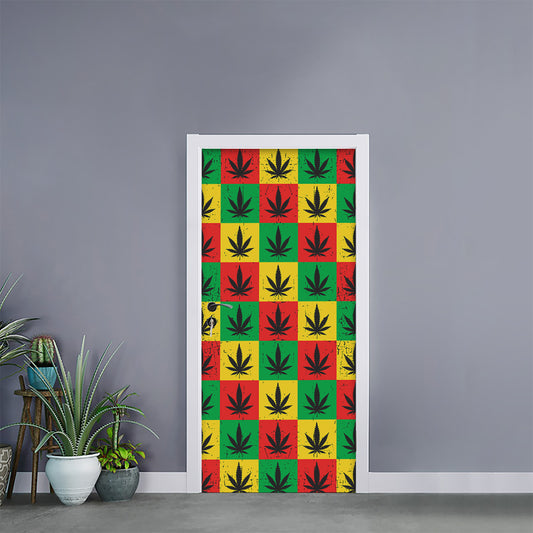 Reggae Marijuana Leaf Pattern Print Door Sticker