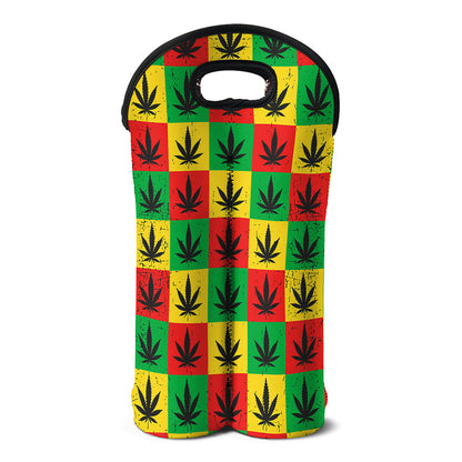 Reggae Marijuana Leaf Pattern Print Double Neoprene Wine Tote