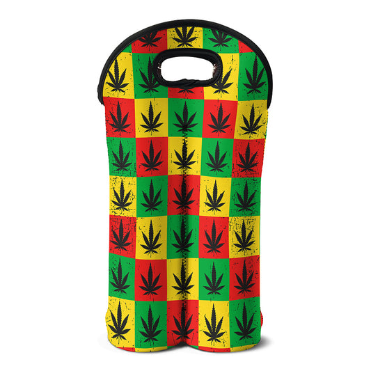 Reggae Marijuana Leaf Pattern Print Double Neoprene Wine Tote