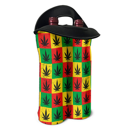 Reggae Marijuana Leaf Pattern Print Double Neoprene Wine Tote