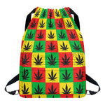 Reggae Marijuana Leaf Pattern Print Drawstring Backpack