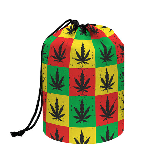 Reggae Marijuana Leaf Pattern Print Drawstring Makeup Bag