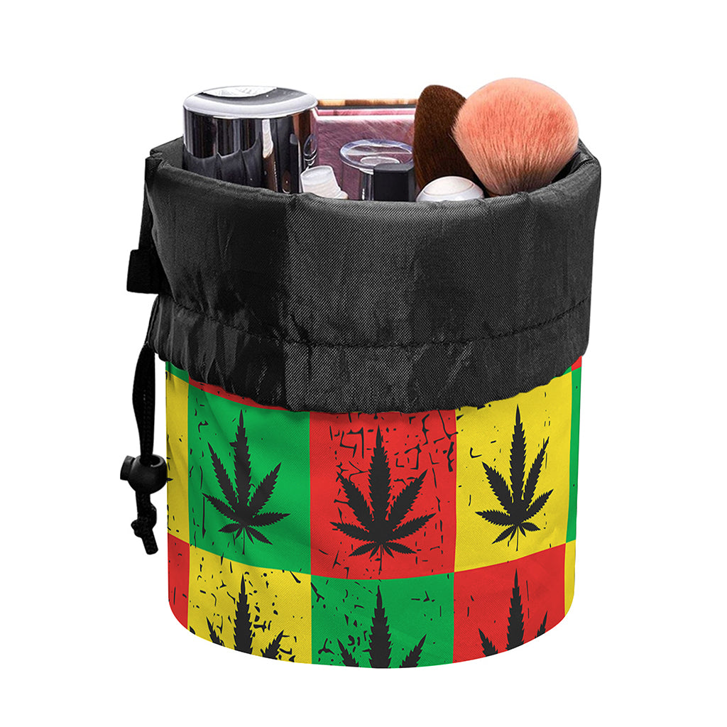 Reggae Marijuana Leaf Pattern Print Drawstring Makeup Bag