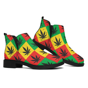 Reggae Marijuana Leaf Pattern Print Flat Ankle Boots