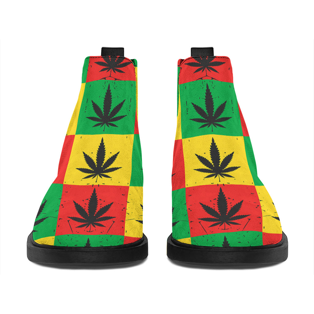 Reggae Marijuana Leaf Pattern Print Flat Ankle Boots