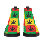 Reggae Marijuana Leaf Pattern Print Flat Ankle Boots