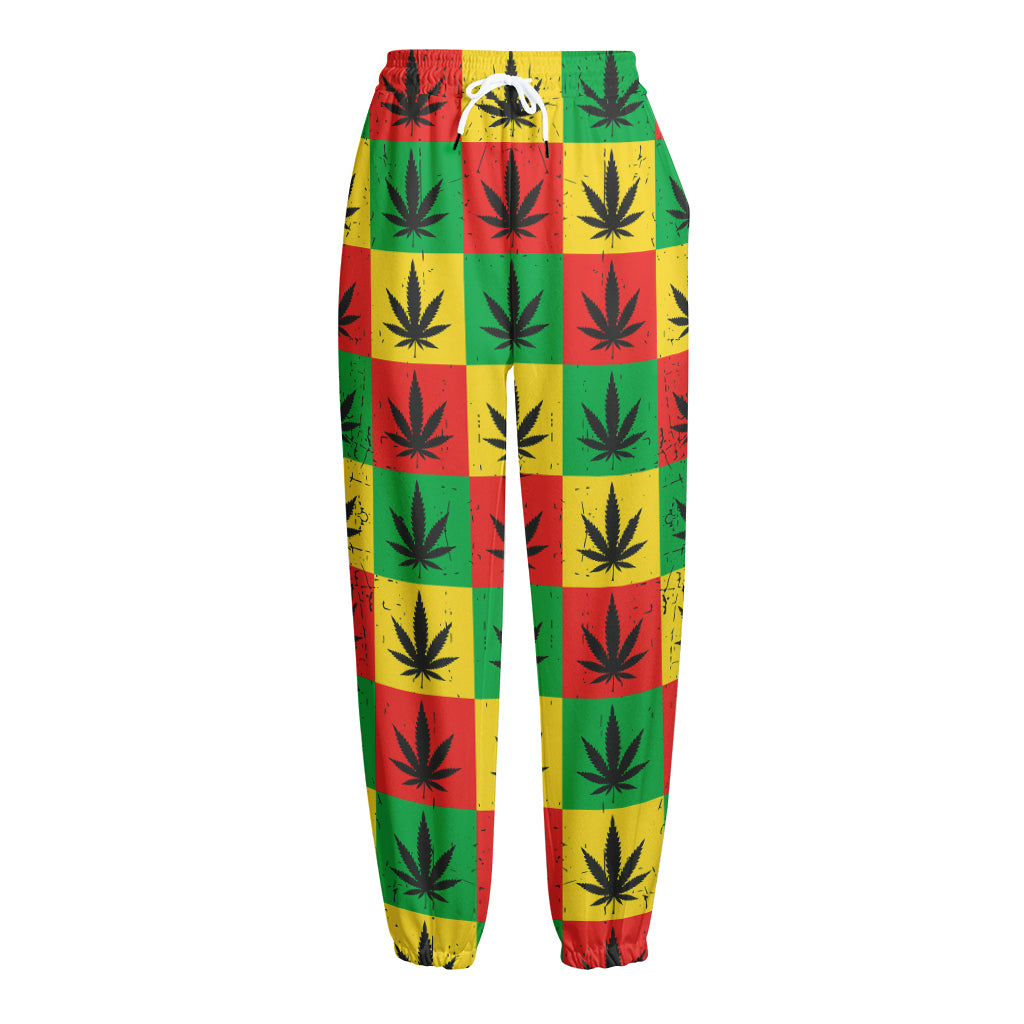 Reggae Marijuana Leaf Pattern Print Fleece Lined Knit Pants