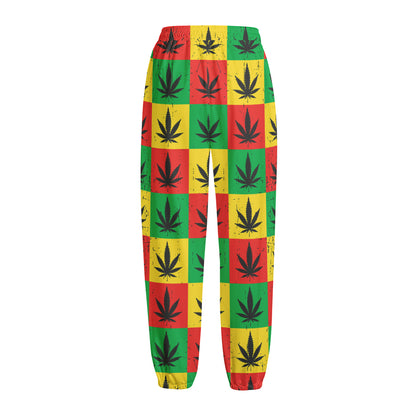 Reggae Marijuana Leaf Pattern Print Fleece Lined Knit Pants