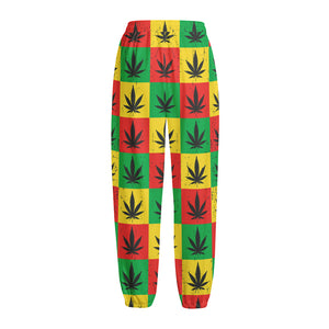 Reggae Marijuana Leaf Pattern Print Fleece Lined Knit Pants