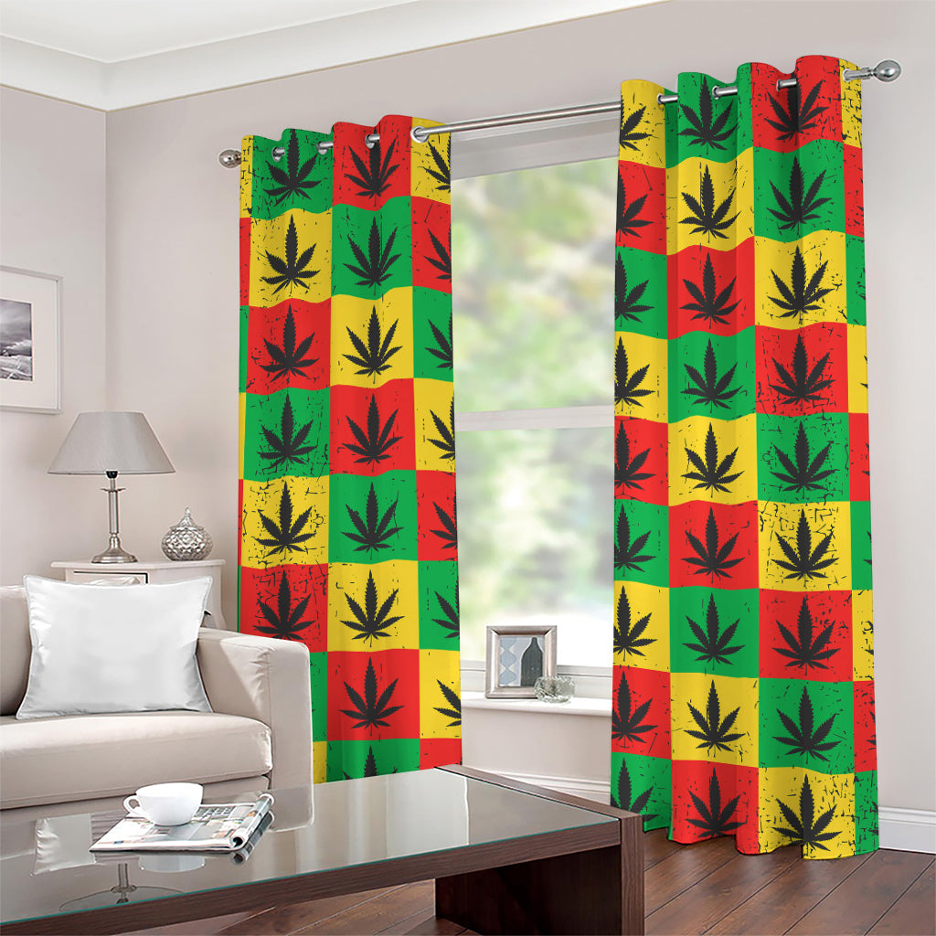 Reggae Marijuana Leaf Pattern Print Grommet Curtains