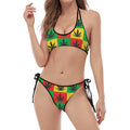 Reggae Marijuana Leaf Pattern Print Halter Scoop Tie Side Bikini