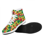 Reggae Marijuana Leaf Pattern Print High Top Leather Sneakers
