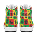 Reggae Marijuana Leaf Pattern Print High Top Leather Sneakers