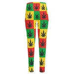 Reggae Marijuana Leaf Pattern Print High-Waisted Pocket Leggings