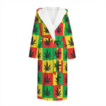 Reggae Marijuana Leaf Pattern Print Hooded Bathrobe