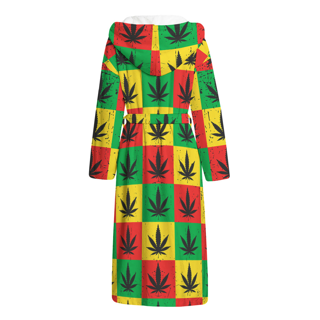 Reggae Marijuana Leaf Pattern Print Hooded Bathrobe