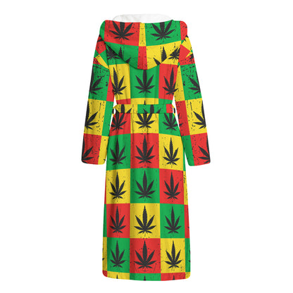 Reggae Marijuana Leaf Pattern Print Hooded Bathrobe