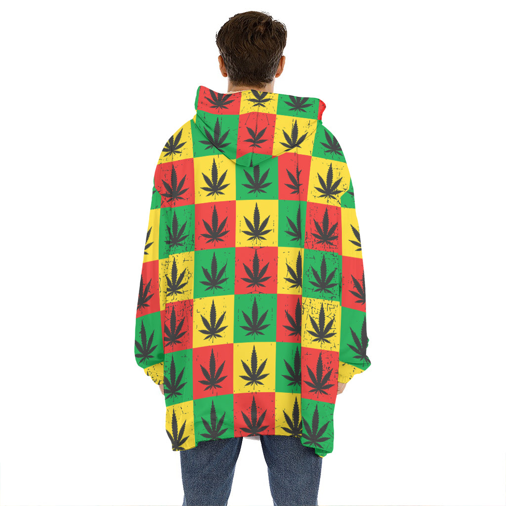 Reggae Marijuana Leaf Pattern Print Hoodie Blanket