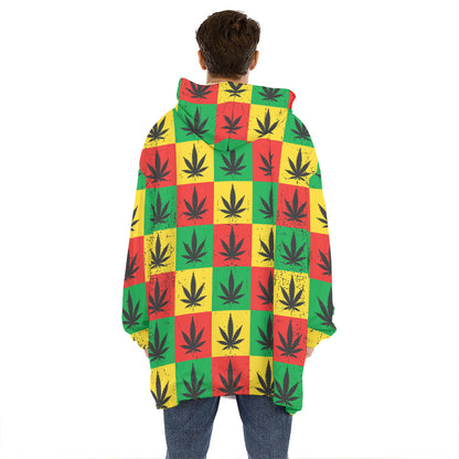 Reggae Marijuana Leaf Pattern Print Hoodie Blanket
