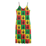Reggae Marijuana Leaf Pattern Print Jersey Midi Cami Dress