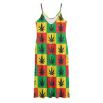 Reggae Marijuana Leaf Pattern Print Jersey Midi Cami Dress