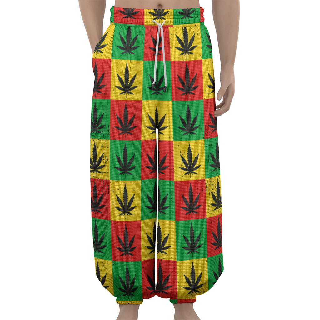 Reggae Marijuana Leaf Pattern Print Lantern Pants