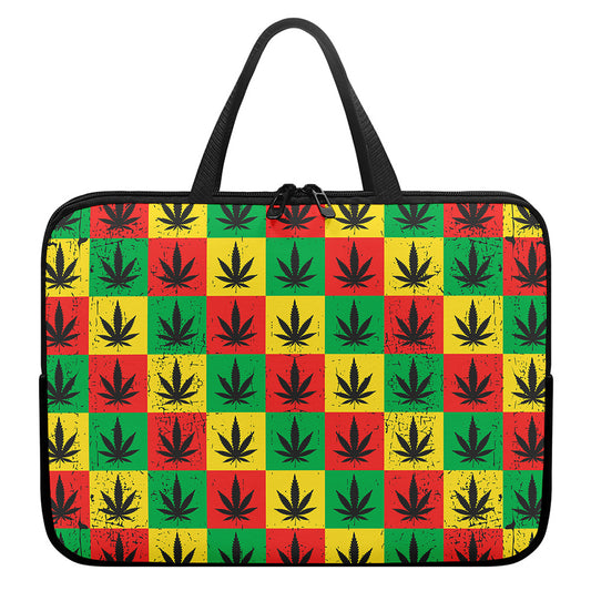 Reggae Marijuana Leaf Pattern Print Laptop Sleeve With Handle