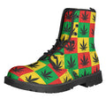 Reggae Marijuana Leaf Pattern Print Lace-Up Boots