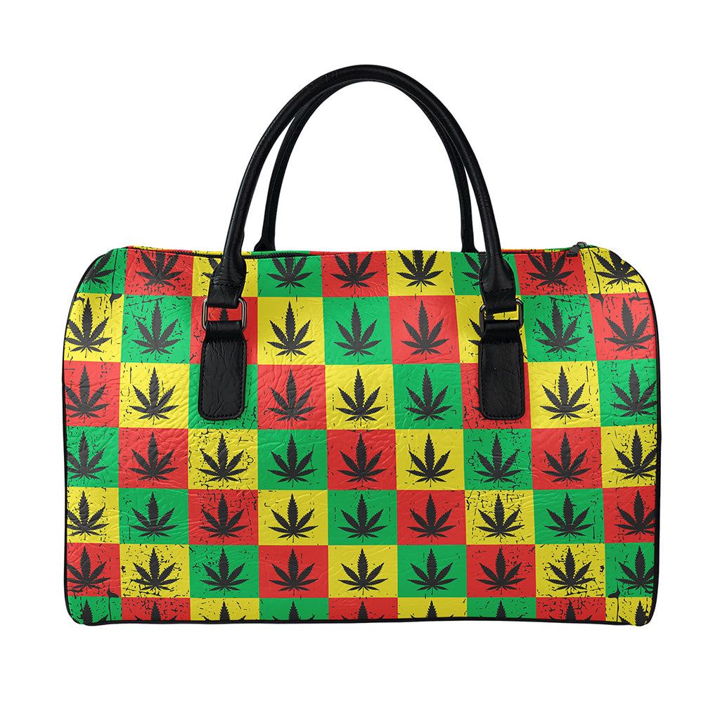 Reggae Marijuana Leaf Pattern Print Leather Duffle Bag