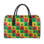 Reggae Marijuana Leaf Pattern Print Leather Duffle Bag