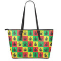 Reggae Marijuana Leaf Pattern Print Leather Tote Bag With Zipper
