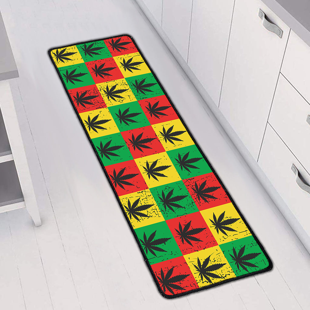 Reggae Marijuana Leaf Pattern Print Long Kitchen Mat
