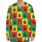 Reggae Marijuana Leaf Pattern Print Long Sleeve Baseball Jersey