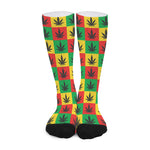 Reggae Marijuana Leaf Pattern Print Long Socks