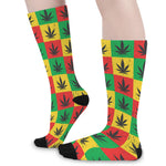 Reggae Marijuana Leaf Pattern Print Long Socks