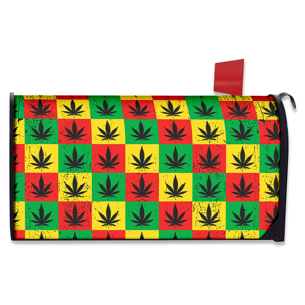 Reggae Marijuana Leaf Pattern Print Mailbox Cover
