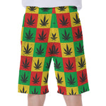 Reggae Marijuana Leaf Pattern Print Men's Beach Shorts