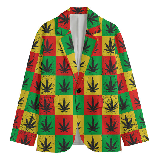Reggae Marijuana Leaf Pattern Print Men's Blazer