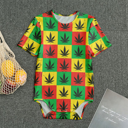 Reggae Marijuana Leaf Pattern Print Men's Bodysuit