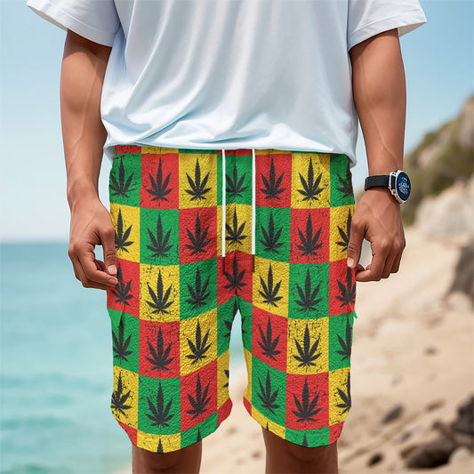 Reggae Marijuana Leaf Pattern Print Men's Cargo Shorts