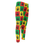 Reggae Marijuana Leaf Pattern Print Men's Compression Pants