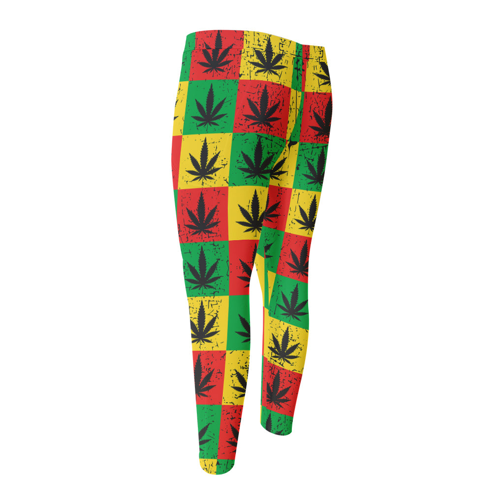 Reggae Marijuana Leaf Pattern Print Men's Compression Pants