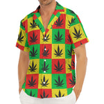 Reggae Marijuana Leaf Pattern Print Men's Deep V-Neck Shirt