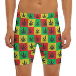 Reggae Marijuana Leaf Pattern Print Men's Long Boxer Briefs