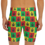 Reggae Marijuana Leaf Pattern Print Men's Long Boxer Briefs