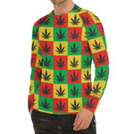 Reggae Marijuana Leaf Pattern Print Men's Long Sleeve Rash Guard